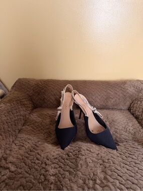 Dior Black and Cream Slingback Pointed-Toe Heels
